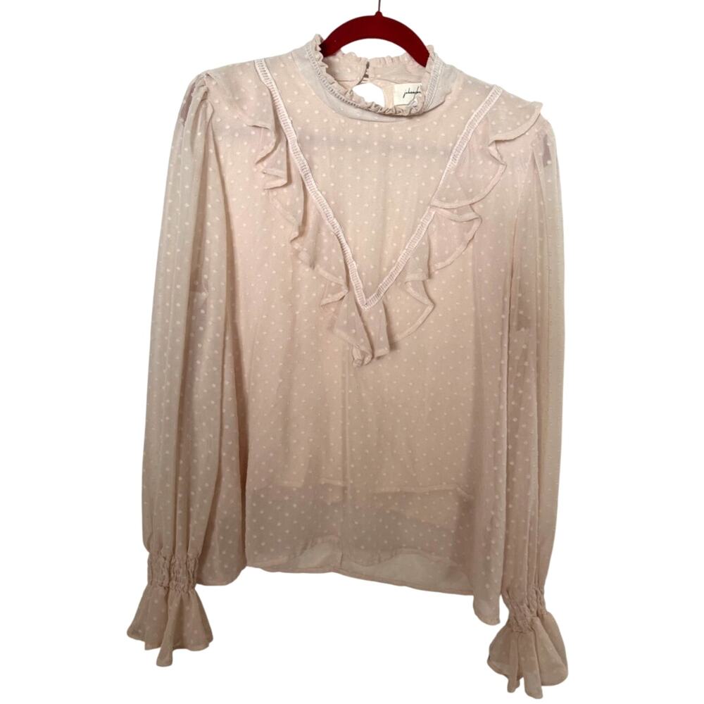 Women's Johnny Was Becca Swiss Dot Ruffled Top XL Blush Sheer Sleeve Victorian
